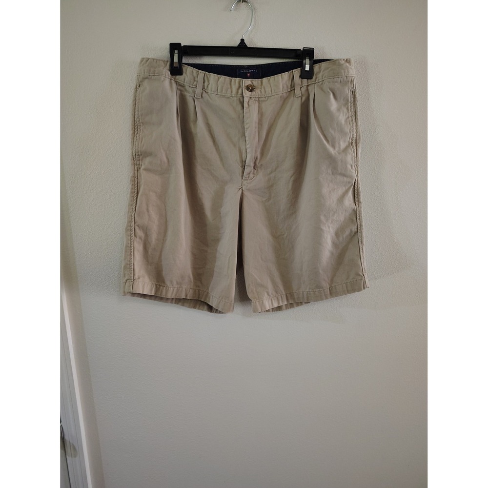 Saddlebred Mens 36W Khaki Tan Pleated Chino Shorts 100% Cotton Casual Classic